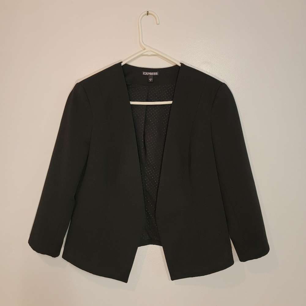 Express Women's Stretch White Open Front Cropped Blazer Asymmetrical Hem Size 12